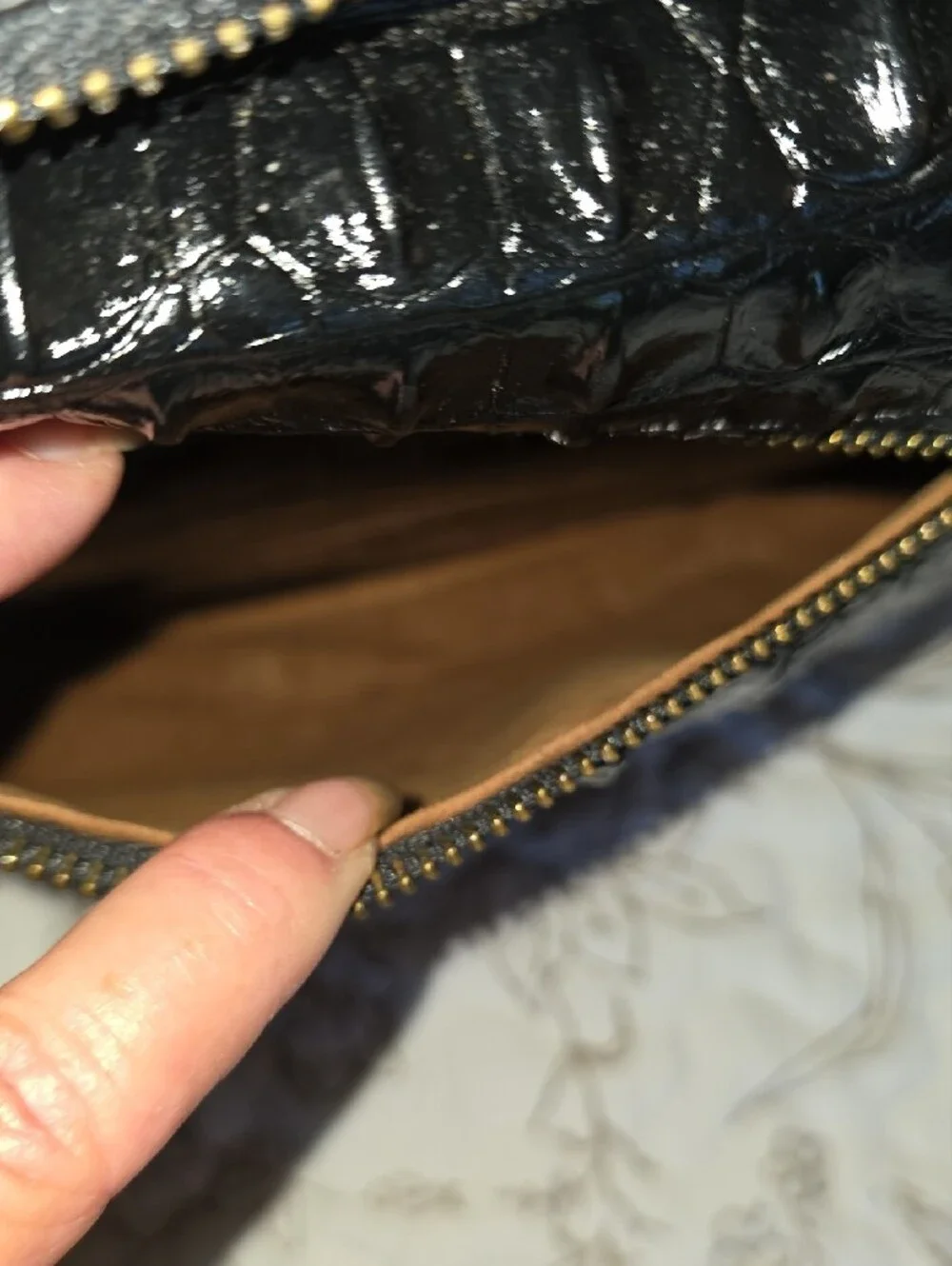 Black Croc-Embossed Backpack Purse - Unbranded